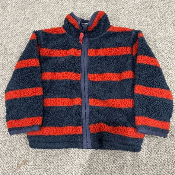 Mini Boden Size 3-4 Red and Navy Stripe Full Zip Fleece Jacket - Picture 1 of 4